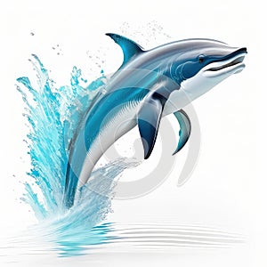 dolphin jumping out of the water on a white background. 3d rendering generative AI animal ai