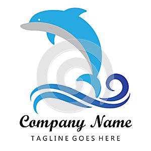 A dolphin jumps above the ocean waves Logo vector illustration on white background