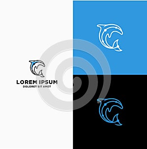 Dolphin line art Data Tech technology finance Logo icon template vector  Design photo