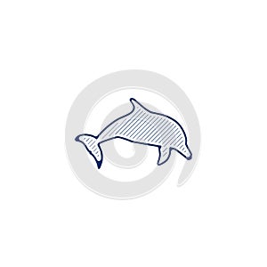 Dolphin line icon. Dolphin linear hand drawn pen style line icon