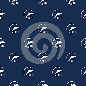 Dolphin logo seamless pattern isolated on white background
