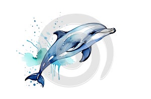 A dolphin made in watercolor. A tattoo drawn in watercolor by hand. T-shirt print, notebook cover, wallpaper, background