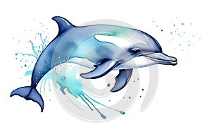 A dolphin made in watercolor. A tattoo drawn in watercolor by hand. T-shirt print, notebook cover, wallpaper, background