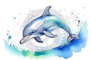 A dolphin made in watercolor. A tattoo drawn in watercolor by hand. T-shirt print, notebook cover, wallpaper, background