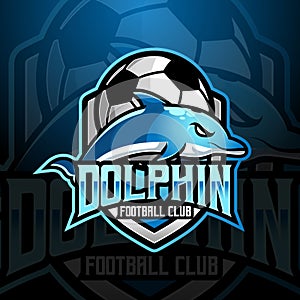 dolphin mascot football soccer club team logo design vector with modern illustration concept style for badge, emblem and tshirt