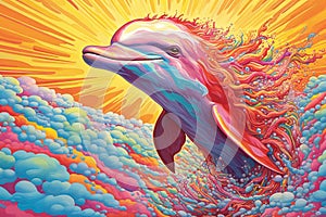 dolphin rainbow colors surreal illustration generative ai