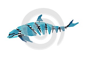 Dolphin Sea Creature Robot, Artificial Intelligence Robotic Animal Vector Illustration on White Background