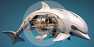 Dolphin Sea Creature Robot. The robotic mechanism in the form of a dolphin. Underwater life. AI Illustration