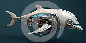 Dolphin Sea Creature Robot. The robotic mechanism in the form of a dolphin. Underwater life. AI Illustration