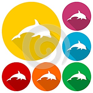 Dolphin Silhouette icons set with long shadow