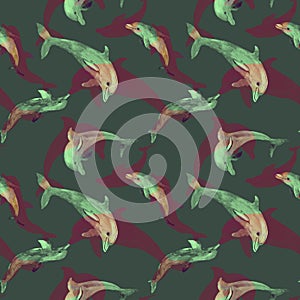 Dolphin silhouette in seamless pattern. Men wear textile print.