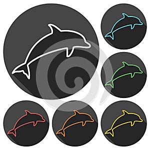 Dolphin Silhouettes icons set with long shadow