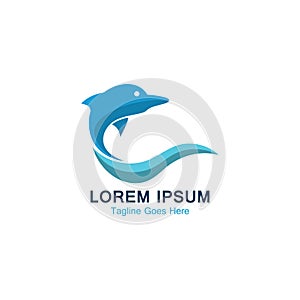 Dolphin smart fish jump logo in the sea template design icon