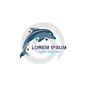 Dolphin smart fish jump logo in the sea template design icon