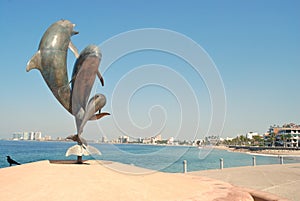 Dolphin statute on MalecÃ³n in Puerto Vallarta II