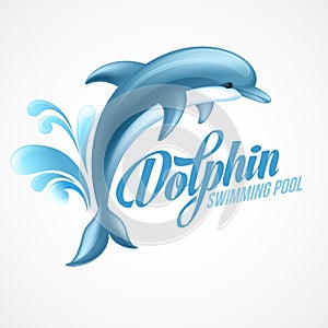 Dolphin. Swimming pool sign template. Vector