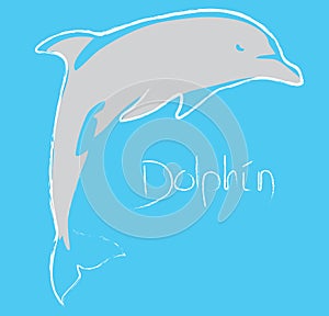 Dolphin symbol, logo, sign cartoon art line design side view has word