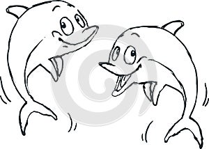 Dolphin vector sketch illustration isolated on white background