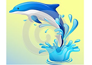 The dolphin who is jumping out of sea water. Vector illustration.