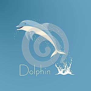 Dolphin who is jumping out of water illustration.