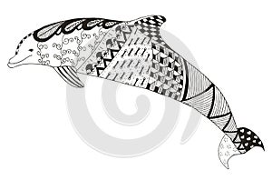 Dolphin zentangle stylized, vector, illustration, pattern, freehand pencil, hand drawn