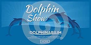 Dolphinarium. Dolphin show. Banner. Ticket. Vector flat illustration.