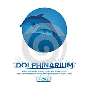 Dolphinarium. Dolphin show. Banner. Ticket. Vector flat illustration.
