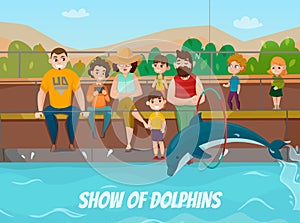 Dolphinarium And Family Illustration photo