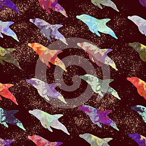 Dolphins on the abstract background. Gouache splashes. Noises texture photo