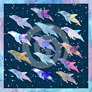 Dolphins on the abstract background.