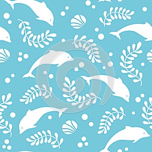 Dolphins and algae sea pattern