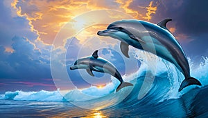 Dolphins Jumping in the Ocean