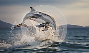 Dolphins jumping out of the water. Nature background