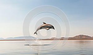 Dolphins jumping out of the water. Nature background