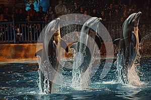 dolphins performing show at the circus,dolphinarium