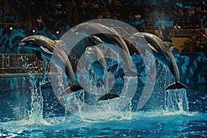 dolphins performing show at the circus,dolphinarium