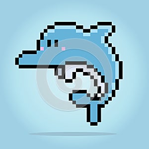 dolphins in pixel art. Animals in vector