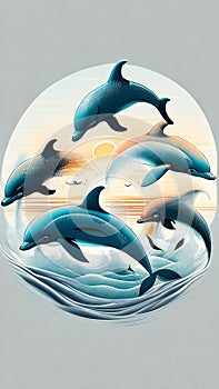 Dolphins in the sea. Abstract background. Computer generated illustration