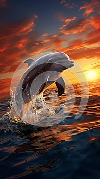 Dolphins in sea at sunset, a mesmerizing 3Drender illustration