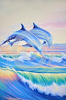 Dolphins in the surf