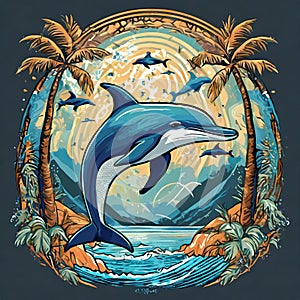 dolphins t shirt graphic design vector illustration