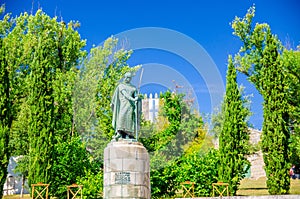 Dom Afonso Henriques Estatua statue, monument of Portugal first king with Castle of Guimaraes photo