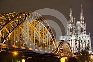 Dom in Cologne at night lighting