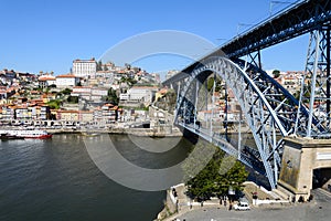 The Dom Luis bridge connects the cities of Porto and Vila Nova de Gaia in Portugal.