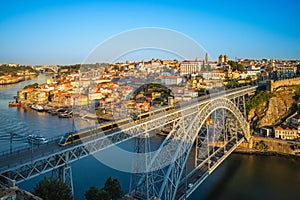 Dom Luiz bridge at porto in portugal at dusk