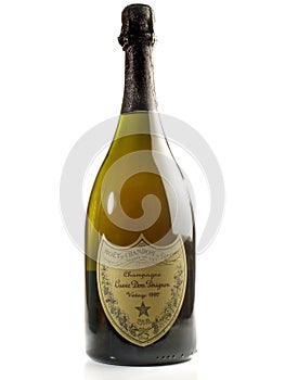 Dom Perignon champagne bottle isolated on white Background