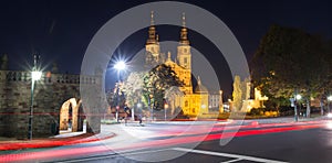Dom and traffic lights in fulda germany at night