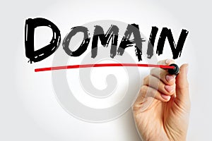 Domain - identification string that defines a realm of administrative autonomy, authority or control within the Internet, text