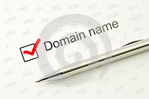 Domain name choice concept, web site naming zones. Buy www internet address.