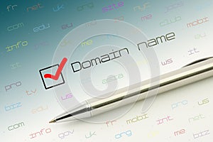 Domain name choice concept, web site naming zones. Buy www internet address.